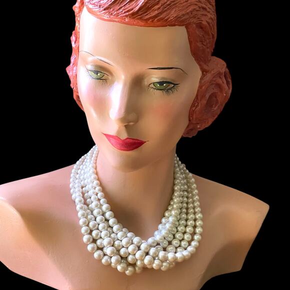 Lia Sophia “Uptown” 6 Multi Strand Faux Pearl Glass Necklace Retired 2013 - Picture 1 of 9